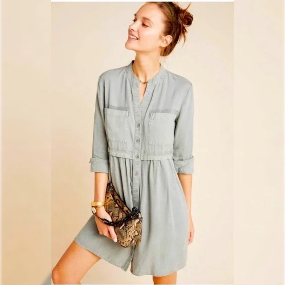 Cloth & Stone for Anthropologie Moss Green Tencel Dress sized small